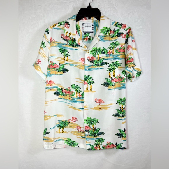 🔥3 for $15🔥Denim & Flower Flamingo and Palm Print Shirt Size Small Button Down - Picture 7 of 8